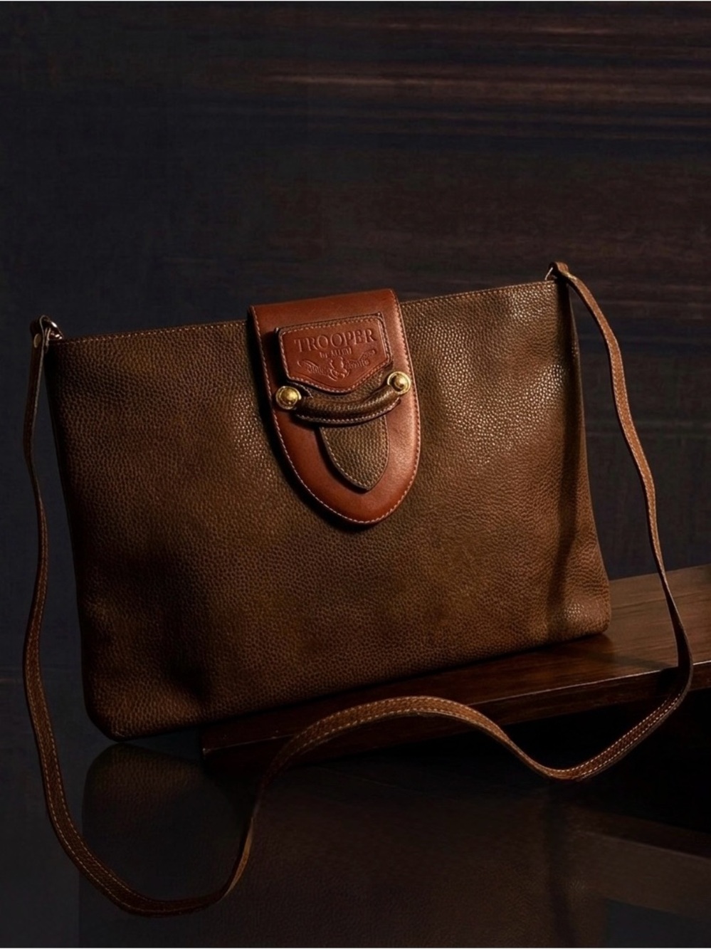 Trooper | Vintage Brown Pebble Leather Tablet Case/Pouch/Bag; detachable strap